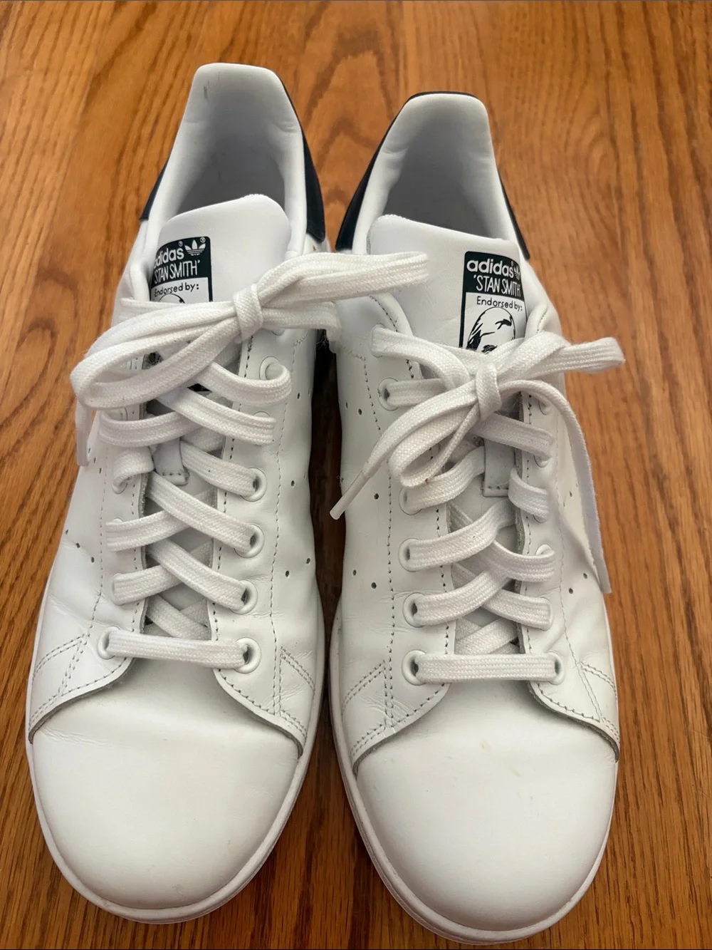 adidas White and Navy Stan Smith Sneakers